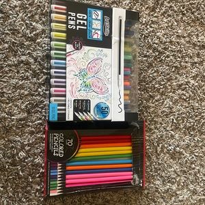 Colored pencils and gel pens
